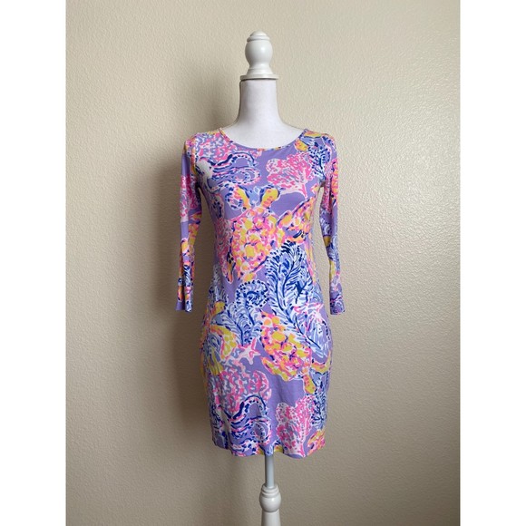 Lilly Pulitzer Periwinkle Purple Fan Sea Davie Shift Dress Pink bodycon stretch - Picture 1 of 8